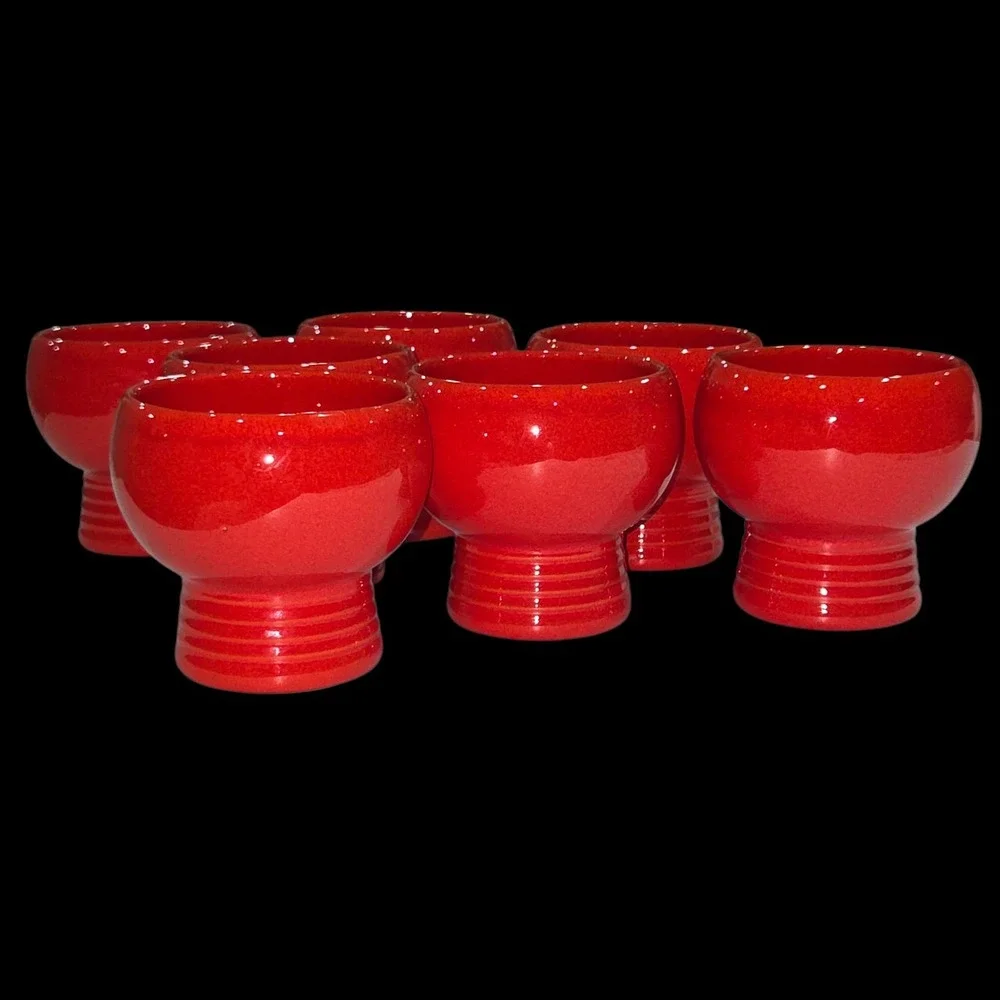 Waechtersbach West Germany Vintage Red Ceramic Goblet Set of 7‎ MCM Cups Chalice